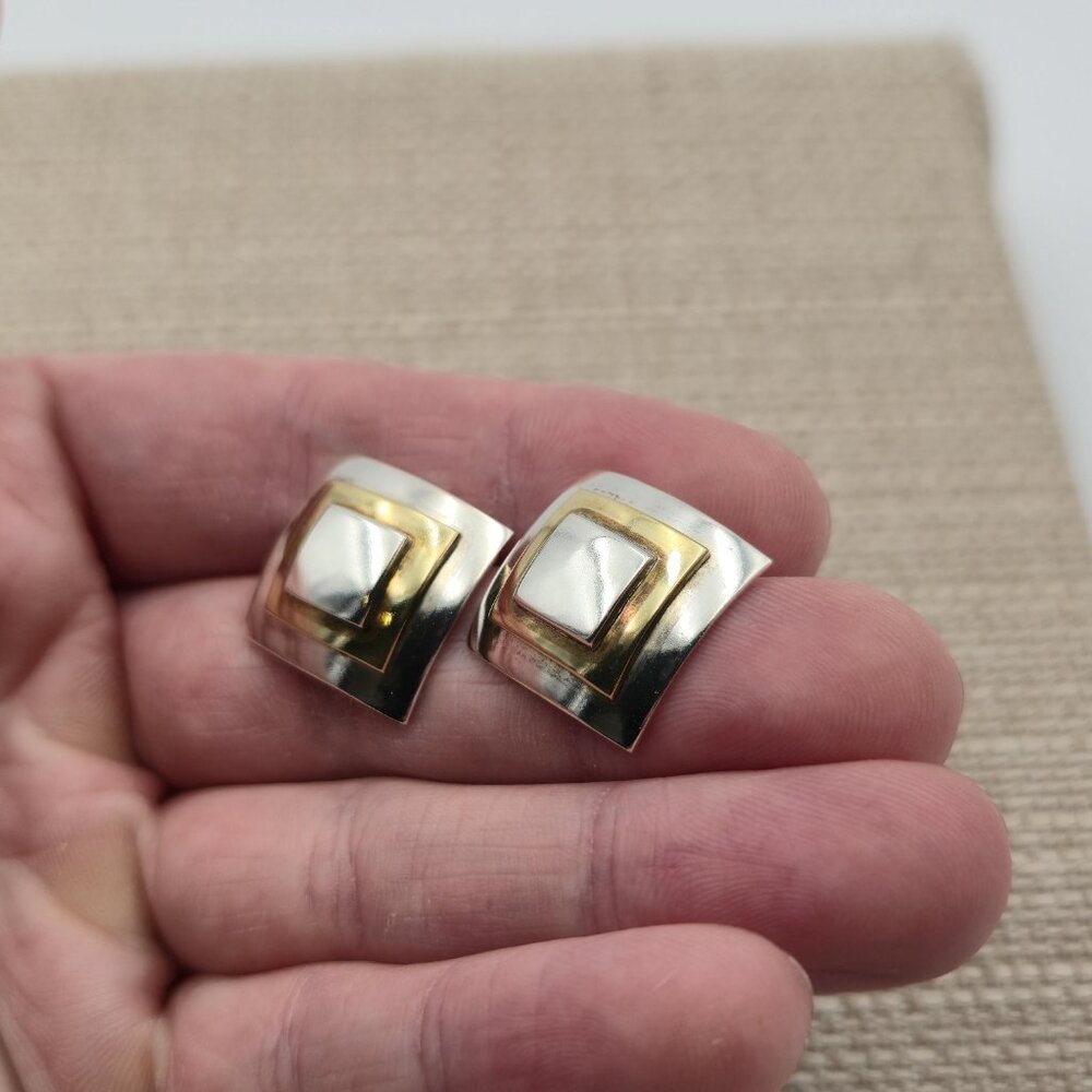 Sterling Silver Two Tone Pattern Solid Earrings A… - image 3